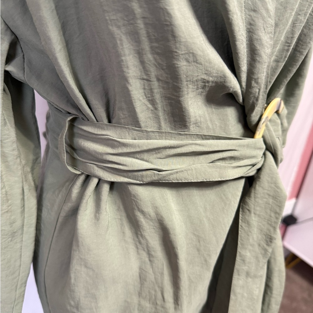 2/$30 Zara Olive Green Wrap Dolman Sleeve Mini Dress Size M #1688 - Picture 4 of 10